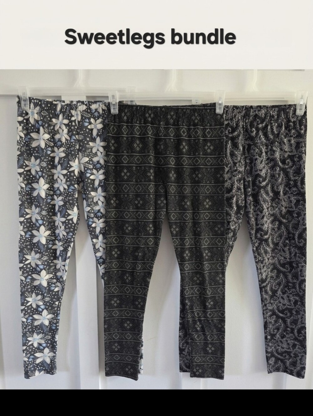 SweetLegs Bundle, Set of 3 One Size Floral & Geometric Leggings( Medium/Large )